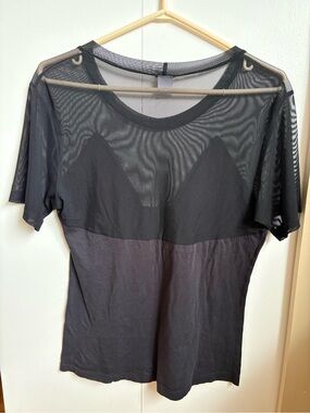 LNA Black Short Sleeve Mesh Top